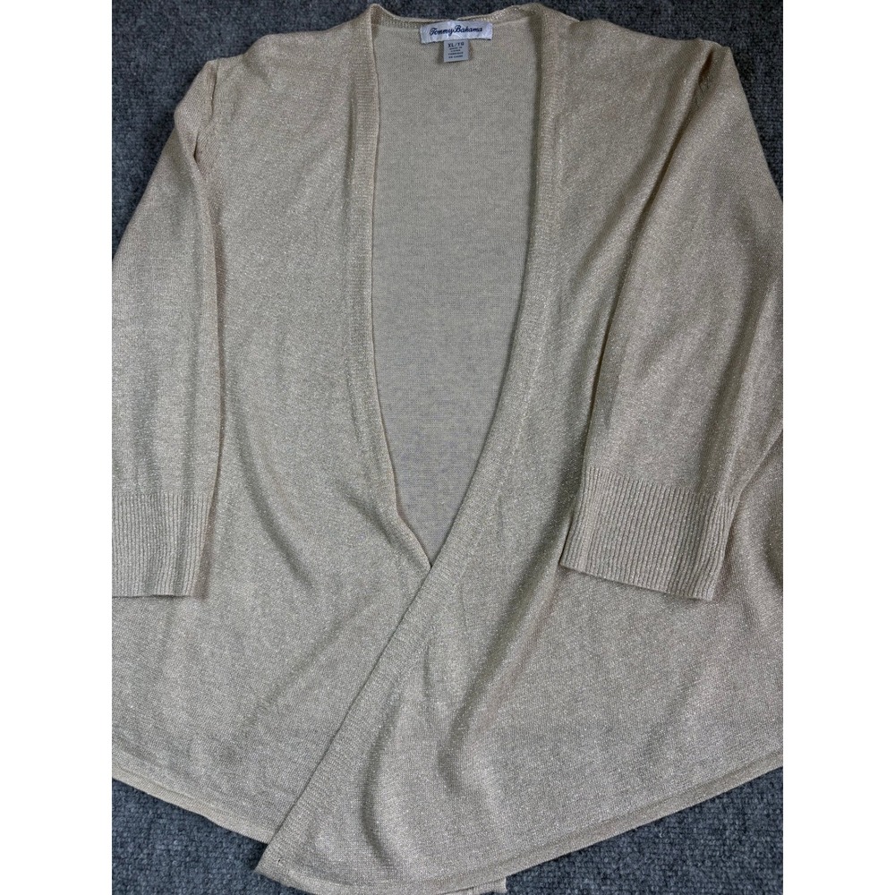 Tommy Bahama Gold Metallic Shimmer Open Front Cardigan Sweater XL Womens